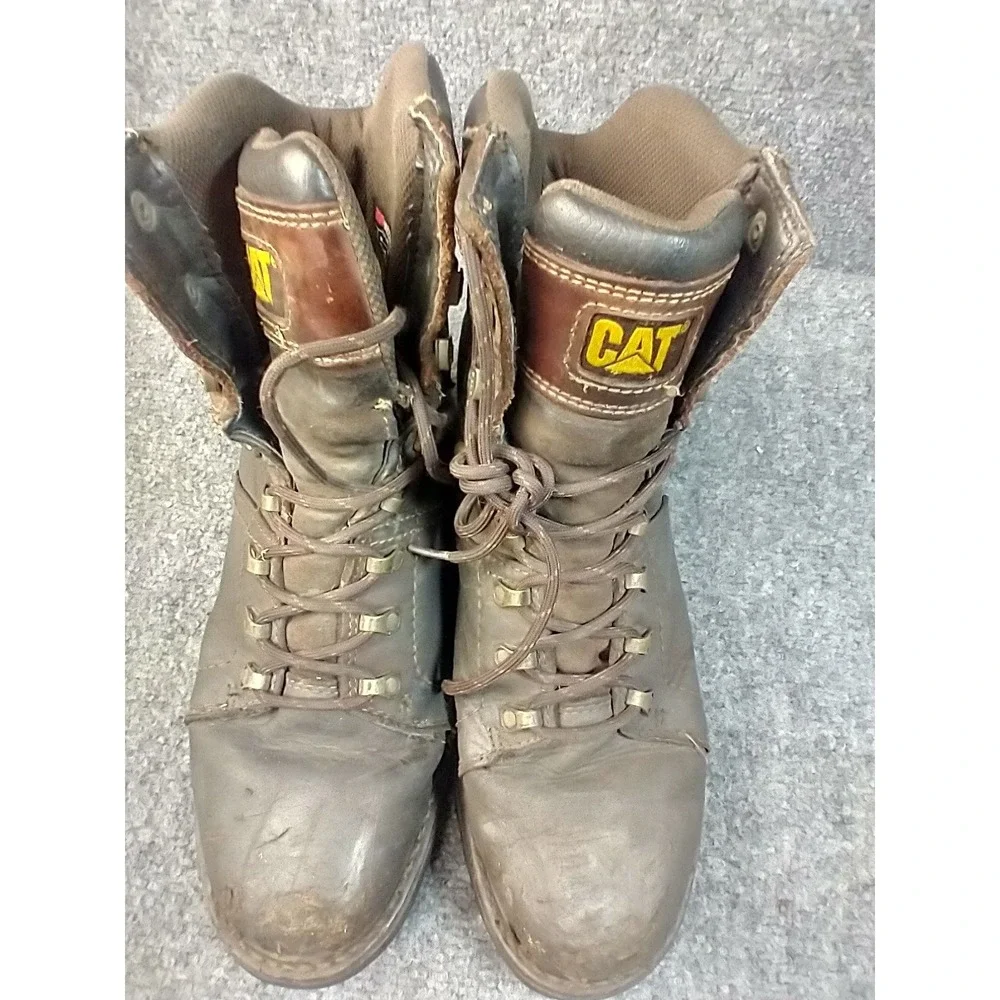 Caterpillar Mens 8.5 Brown‎ Leather Steel Toe Waterproof Work Boots NO INSOLES